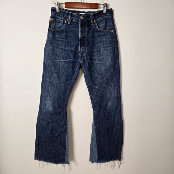 RE/DONE Levis Women's Size 25 Leandra High Rise Crop Flare Blue Button-Fly Raw H - Picture 1 of 15